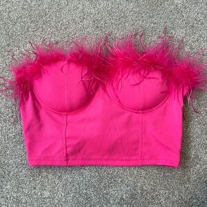 Pink Feathered Bustier Top